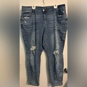 Judy Blue Womens 24W JB 88559 Paisley Print High Rise Distressed Boyfriend Jeans